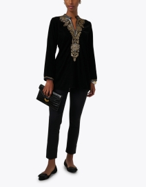 Look image thumbnail - Bella Tu - Hyderbad Black and Gold Embroidered Velvet Tunic Top