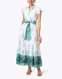 Look image thumbnail - Oliphant - White and Turquoise Print Cotton Shirt Dress