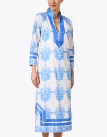 Front image thumbnail - Sail to Sable - White and Blue Print Cotton Tunic Dress