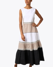 Front image thumbnail - Purotatto - White Black and Beige Cotton Dress