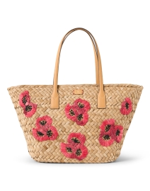 Embroidered Poppy Straw Tote Bag