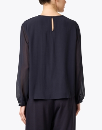 Back image thumbnail - Eileen Fisher - Navy Silk Georgette Top 