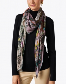 Jane Carr - Purple and Beige Floral Print Modal Cashmere Scarf