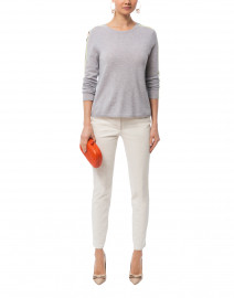 Racer Grey Cashmere Sweater with Striped Sleeves
