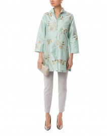 Rita Seagrass and Gold Leaf Embroidered Silk Top