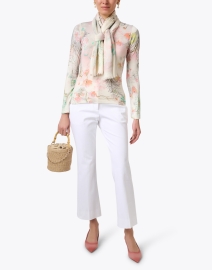 Look image thumbnail - Pashma - White Floral Print Cashmere Silk Sweater
