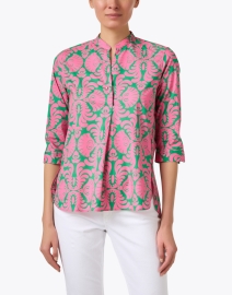 Front image thumbnail - Caliban - Pink and Green Cotton Print Shirt