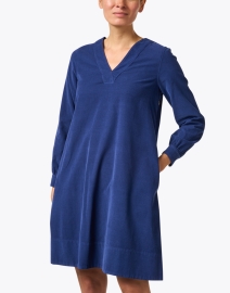 Front image thumbnail - Rosso35 - Navy Blue Corduroy Dress