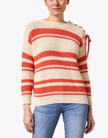 Front image thumbnail - Weekend Max Mara - Vertigo Beige and Red Stripe Cotton Sweater