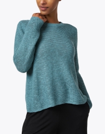 Front image thumbnail - Eileen Fisher - Blue Cotton Linen Sweater