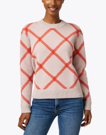 Front image thumbnail - Kinross - Beige Plaid Cashmere Sweater