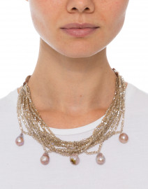 Celeste Champagne Crystal Beaded Necklace with Baroque Pearls