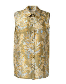 Product image thumbnail - Lafayette 148 New York - Green Floral Print Silk Blouse