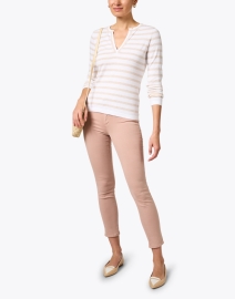 Look image thumbnail - Kinross - White and Beige Striped Cotton Cashmere Sweater