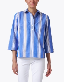 Front image thumbnail - Hinson Wu - Aileen Blue Multi Striped Cotton Top