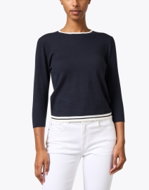 Front image thumbnail - Allude - Navy Cotton Cashmere Sweater
