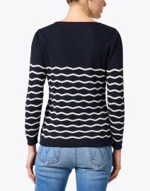 Back image thumbnail - Blue - Navy Wave Stripe Cotton Sweater