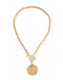Gold Textured Disc Chain Link Necklace