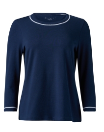 Navy and White Stitch Cotton Top