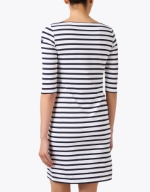 Back image thumbnail - Saint James - Propriano White and Navy Striped Dress