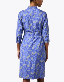 Back image thumbnail - Rosso35 - Blue and Green Print Cotton Shirt Dress