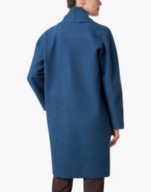 Back image thumbnail - Eileen Fisher - Blue Boiled Wool High Collar Coat