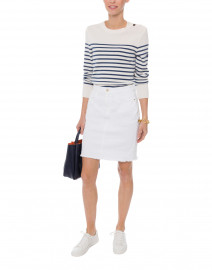 Bregancon White and Navy Striped Wool Sweater