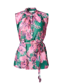 Product image thumbnail - Megan Park - Rosette Green and Pink Print Cotton Silk Blouse