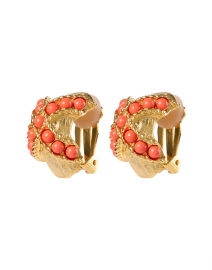 Product image thumbnail - Kenneth Jay Lane - Gold and Coral Clip Earrings