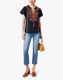 Look image thumbnail - Figue - Rose Navy Embroidered Cotton Top