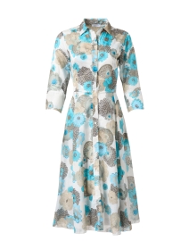 Turquoise and Beige Print Cotton Shirt Dress