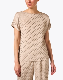 Front image thumbnail - Lafayette 148 New York - Beige Diamond Plisse Blouse