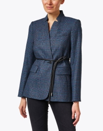 Front image thumbnail - Veronica Beard - Wilshire Blue Plaid Belted Dickey Jacket