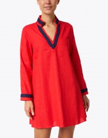 Front image thumbnail - Sail to Sable - Red with Navy Trim Tunic Dress