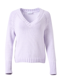 Product image thumbnail - White + Warren - Purple Cotton V-Neck Sweater