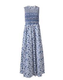 Loretta Caponi - Goia Navy and White Floral Smocked Dress