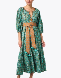 Front image thumbnail - Figue - Johanna Teal and Orange Print Cotton Dress
