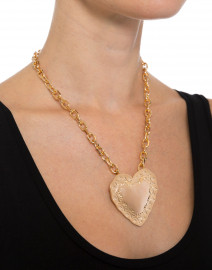 Gold Repousee Heart Pendant Necklace