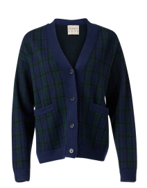 Product image thumbnail - Jumper 1234 - Navy and Green Tartan Wool Cashmere Cardigan