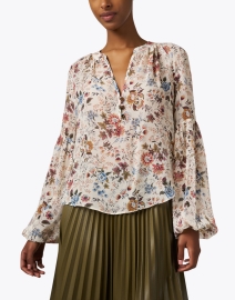 Front image thumbnail - Veronica Beard - Clarina Beige Multi Floral Silk Blouse