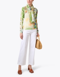 Look image thumbnail - Pashma - Green Floral Print Cashmere Silk Sweater