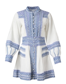 Pasha White and Blue Cotton Linen Dress