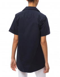 Back image thumbnail - Hinson Wu - Betty Navy Short Sleeve Button Down Stretch Cotton Shirt