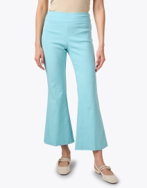 Front image thumbnail - Fabrizio Gianni - Turquoise Stretch Pull On Flared Crop Pant