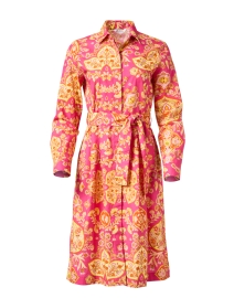 Pink and Yellow Paisley Belted Shirt Dress 