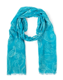 Product image thumbnail - Pashma - Turquoise Paisley Print Cashmere Silk Scarf
