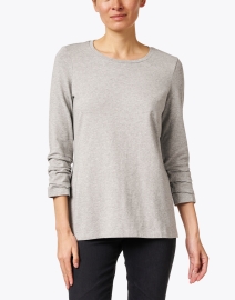 Front image thumbnail - E.L.I. - Heather Grey Pima Cotton Ruched Sleeve Tee