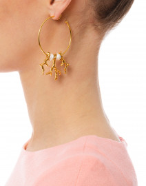 Pearl and Gold Coral Branch Hoop Earring