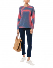 Minquidame Blue and Coral Striped Cotton Shirt