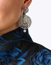 Look image thumbnail - Ben-Amun - Silver Medallion Pearl Drop Earrings